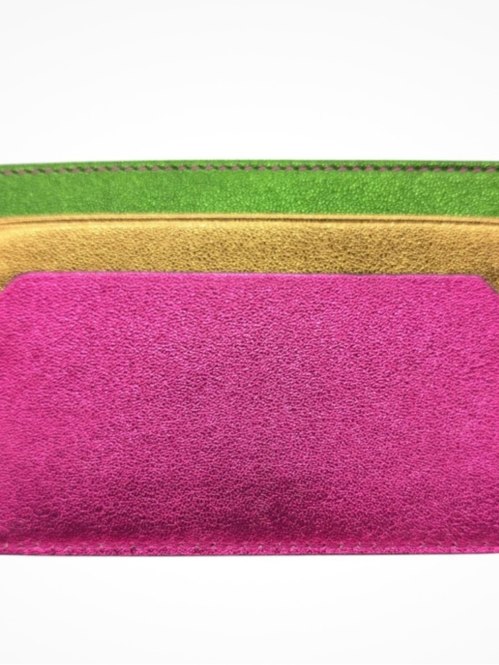 Bally Metallic Pink, Gold & Green Slim Card Case - Picture 4 of 5